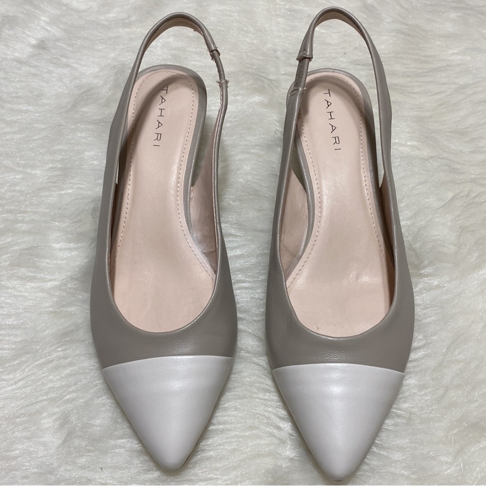 Tahari Enita Leather Two- Tone Wedge Heels